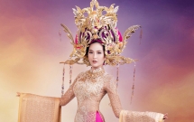 hoa khoi khanh ngan long lay trong trang phuc dan toc o miss globe 2017