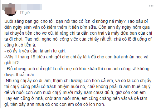 vo hai dang bau to chong dua minh 5 trieu ma chu cap cho vo cu 15 trieu hoi chi em tranh cai nay lua