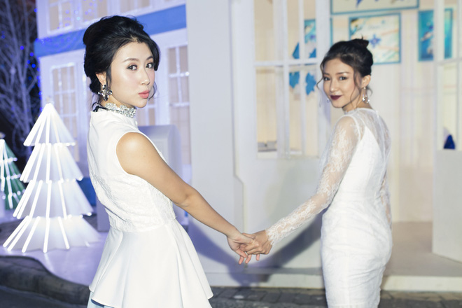 hot girl quynh anh shyn va salim dat tay nhau di su kien