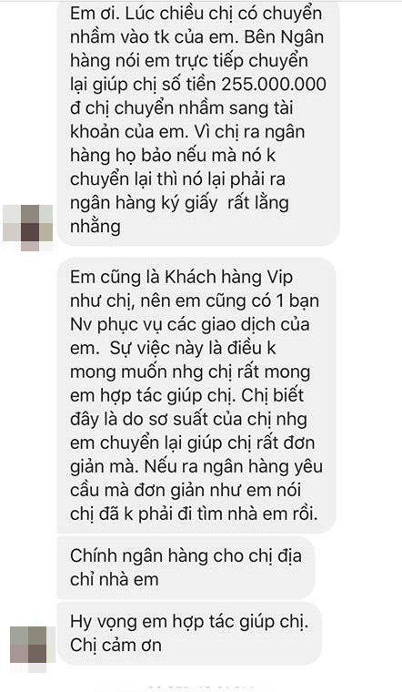 vu viec tranh cai gay gat nhan duoc 255 trieu do bi chuyen nham nhung 3 thang van chua hoan tien cho nguoi gui