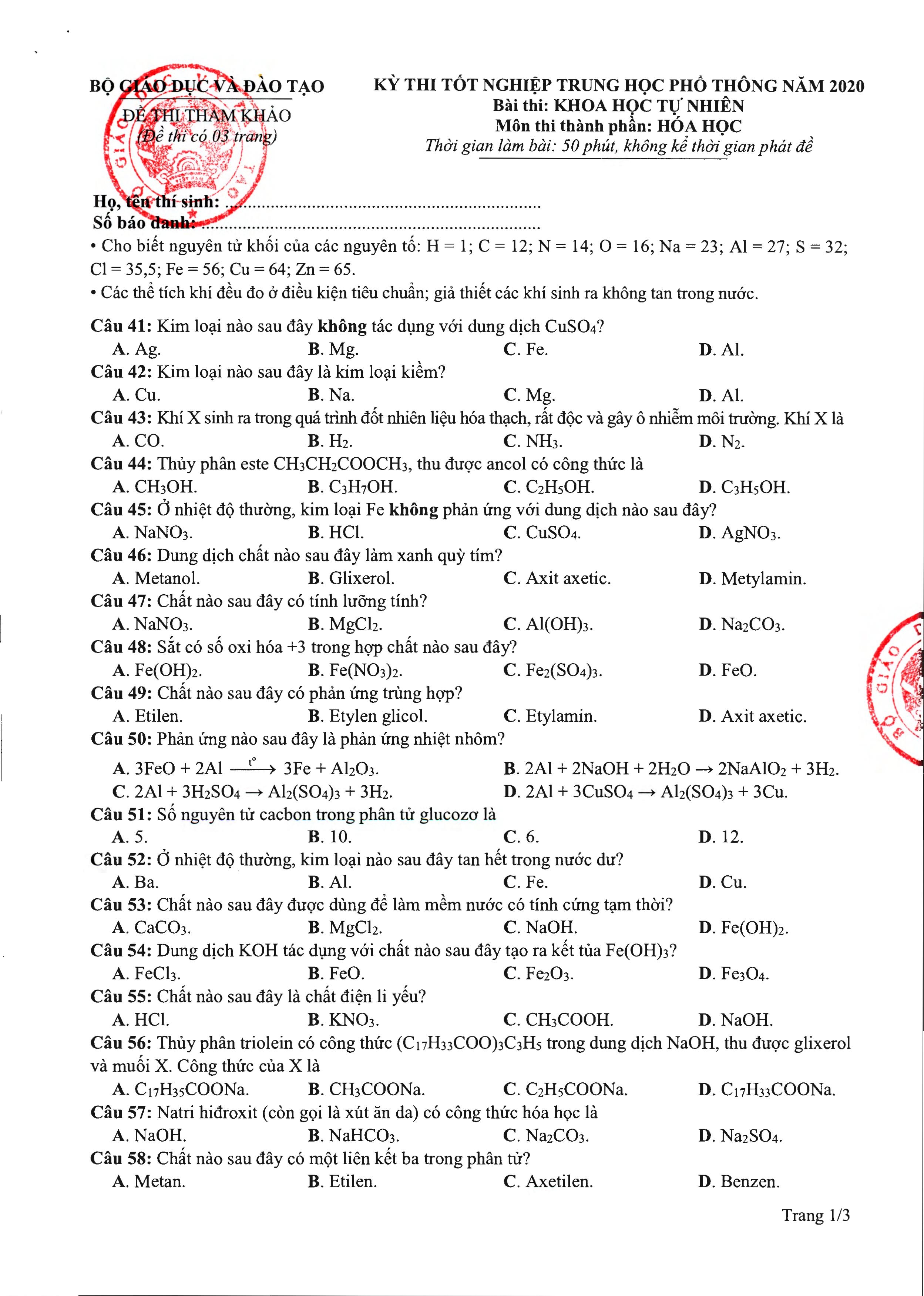 Bộ GD-ĐT công bố đề thi tham khảo kỳ thi tốt nghiệp THPT Quốc gia 2020 tất cả các môn bo gd dt cong bo de thi tham khao ky thi tot nghiep thpt quoc gia 2020 tat ca cac mon