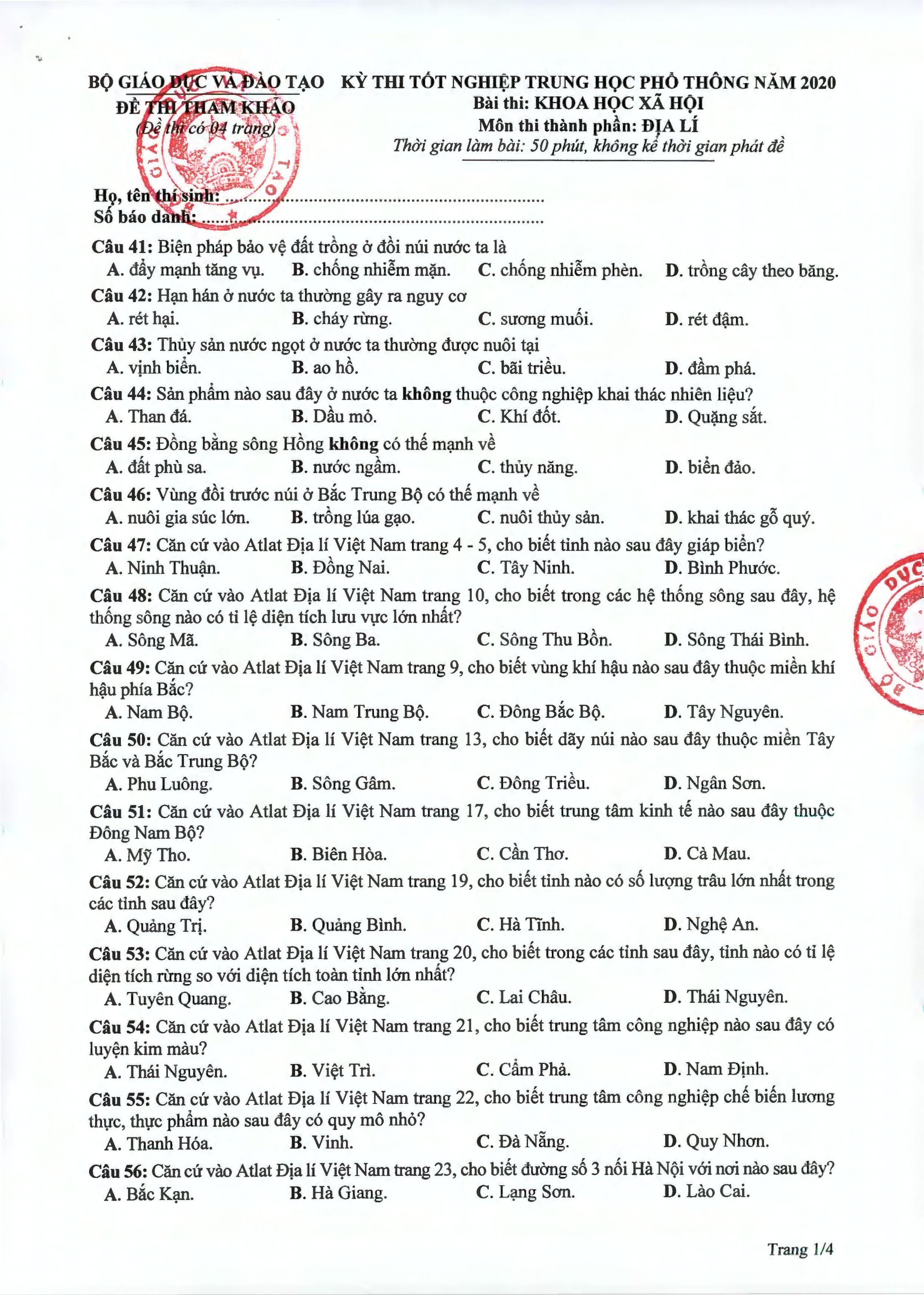 Bộ GD-ĐT công bố đề thi tham khảo kỳ thi tốt nghiệp THPT Quốc gia 2020 tất cả các môn bo gd dt cong bo de thi tham khao ky thi tot nghiep thpt quoc gia 2020 tat ca cac mon