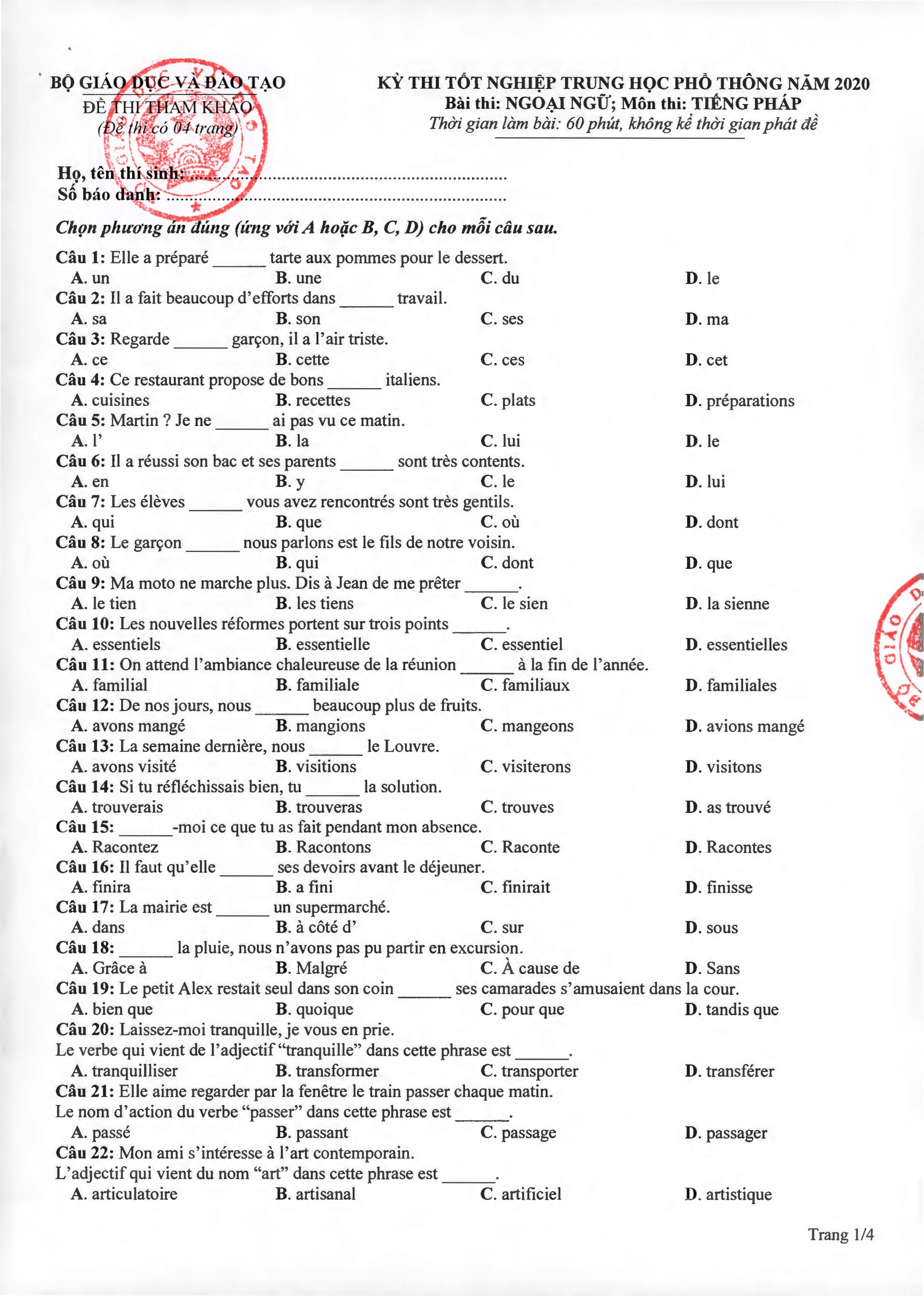 Bộ GD-ĐT công bố đề thi tham khảo kỳ thi tốt nghiệp THPT Quốc gia 2020 tất cả các môn bo gd dt cong bo de thi tham khao ky thi tot nghiep thpt quoc gia 2020 tat ca cac mon