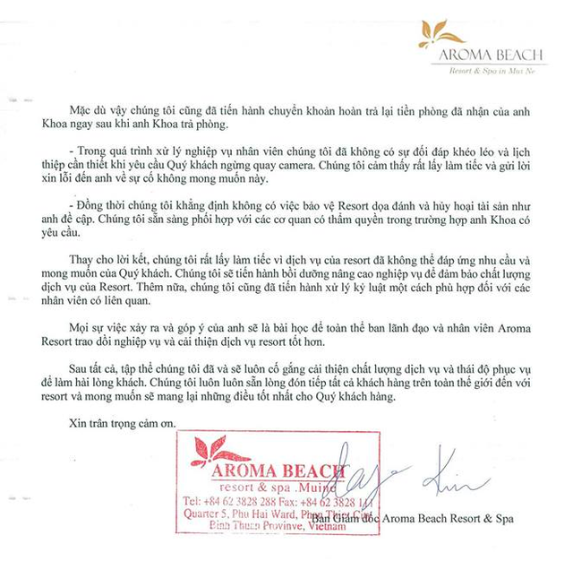 resort aroma len tieng sau khi bi to lua dao de doa khoa pug