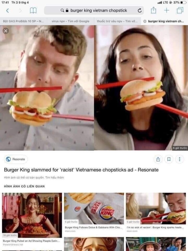 quang cao che gieu viec dung dua burger king bi dan mang de nghi bien khoi viet nam