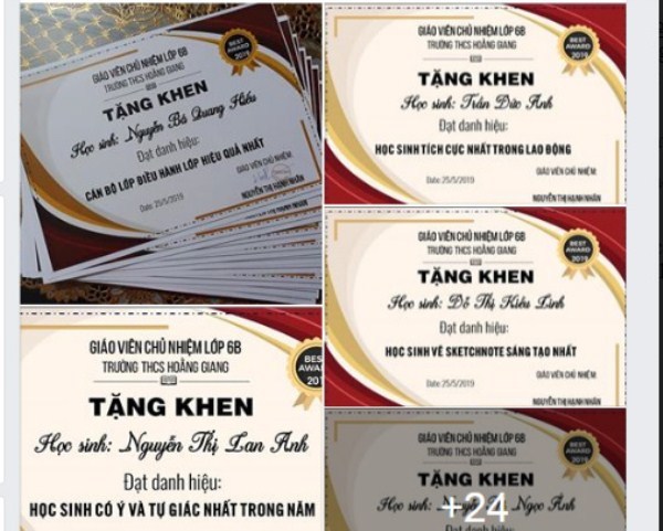 28 giay khen voi danh hieu chua tung xuat hien trong truong hoc