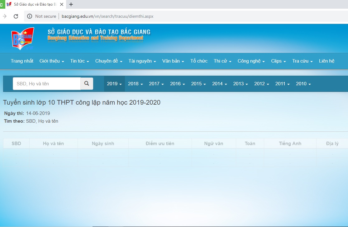 Tra cứu điểm thi lớp 10 Bắc Giang năm 2019 tra cuu diem thi tuyen sinh lop 10 bac giang nam 2019