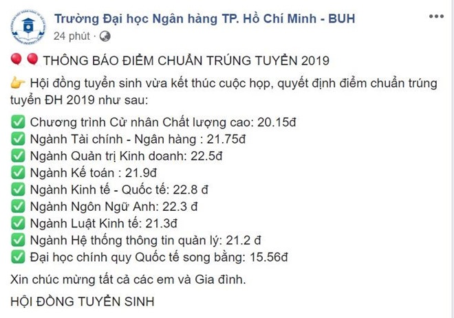 diem chuan nam 2019 truong dai hoc ngan hang tp hcm