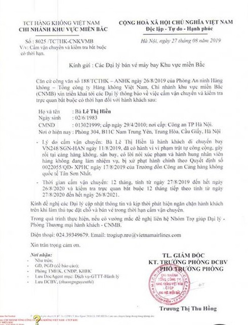dai ly ban ve may bay duoc yeu cau ngan chan ba le thi hien su dung dich vu hang khong