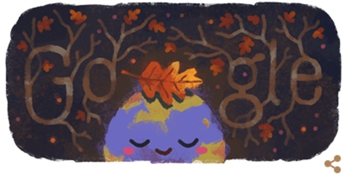 google doodle chao mung mua thu 2019 voi bieu tuong trai dat doi chiec la vang