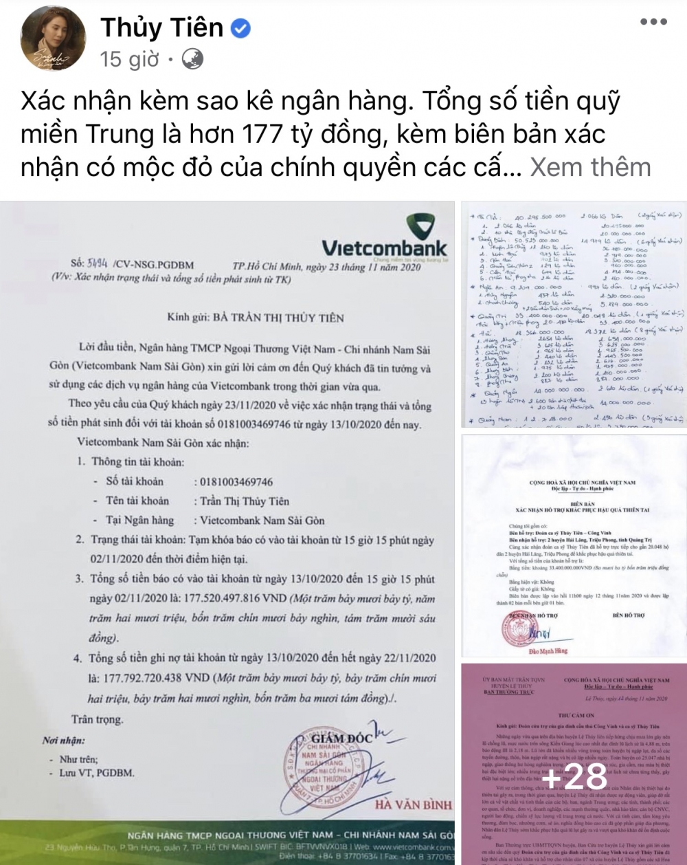Thủy Tiên công khai sao kê, cộng đồng mạng ngỡ ngàng trước khoản tiền túi bỏ ra của cô