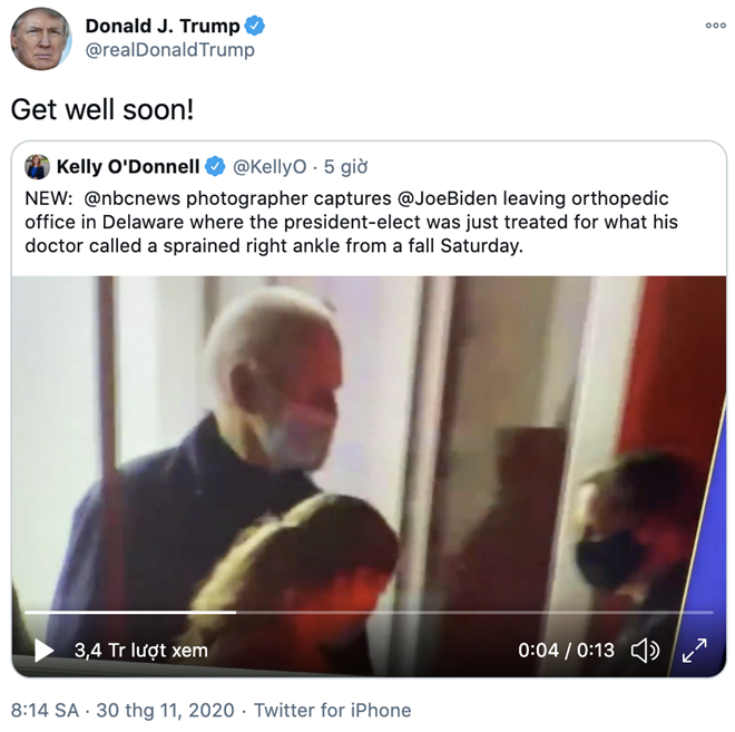 Tổng thống Trump gửi lời chúc sức khoẻ, thăm hỏi tới ông Biden
