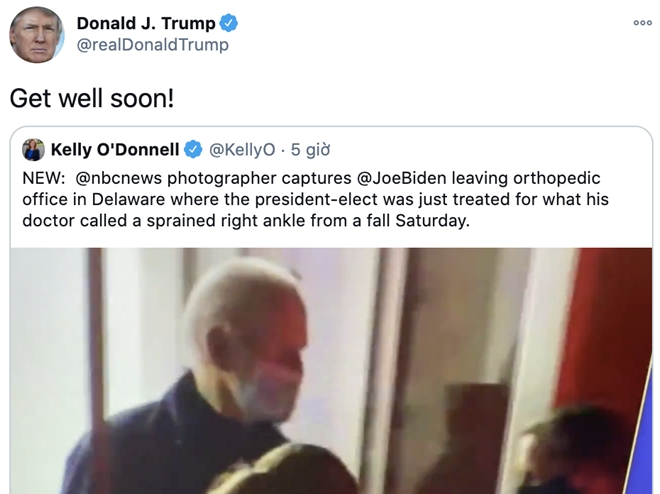 Tổng thống Trump gửi lời chúc sức khoẻ, thăm hỏi tới ông Biden