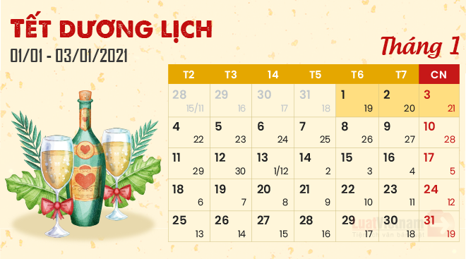 Tết Dương lịch 2021 được nghỉ mấy ngày?